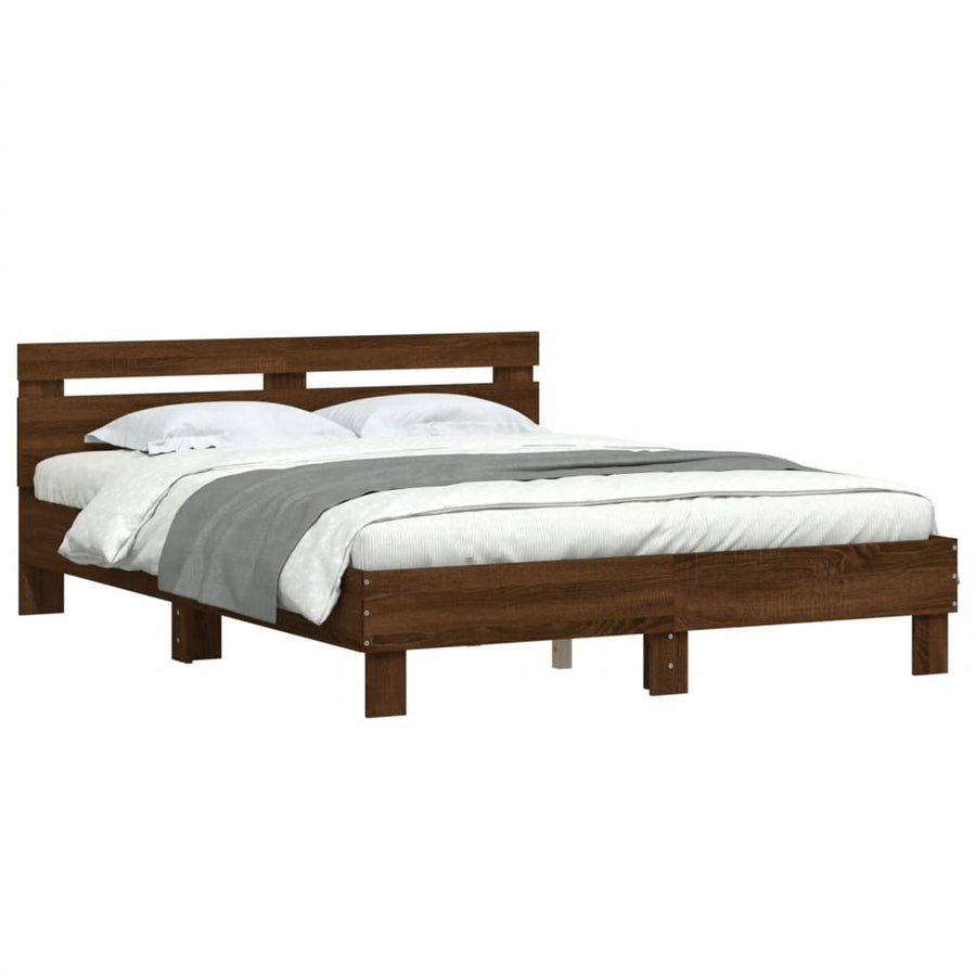 Bedframe met hoofdeinde bewerkt hout bruineikenkleur 140x190 cm 140 x 190 cm bruin eikenkleur