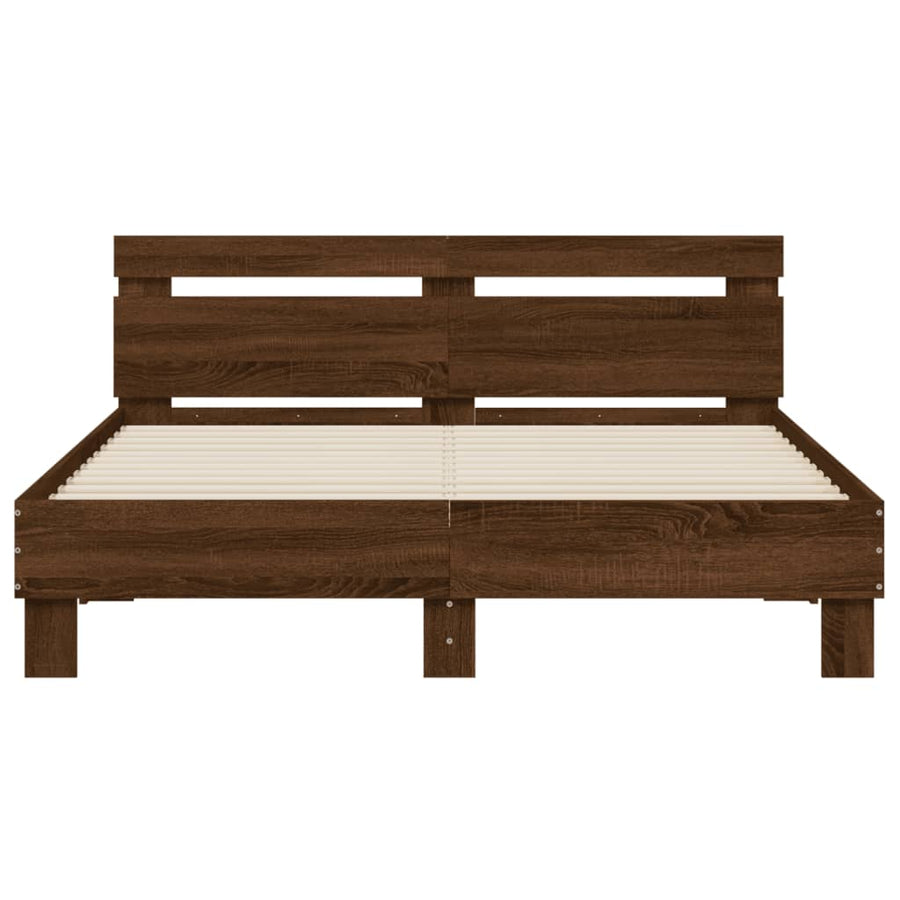 Bedframe met hoofdeinde bewerkt hout bruineikenkleur 140x190 cm 140 x 190 cm bruin eikenkleur
