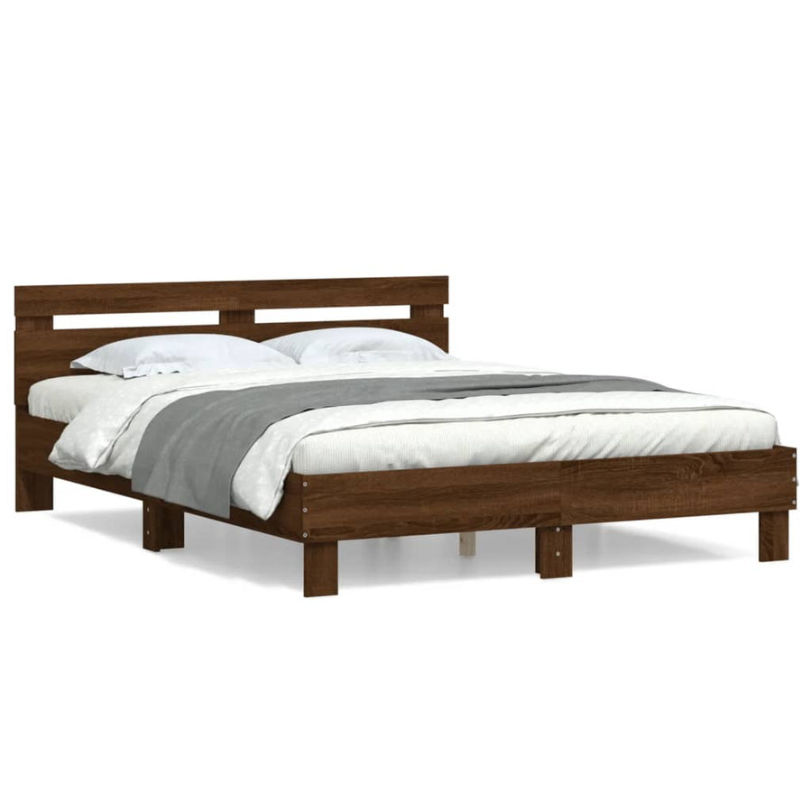 Bedframe met hoofdeinde bewerkt hout bruineikenkleur 140x190 cm 140 x 190 cm bruin eikenkleur