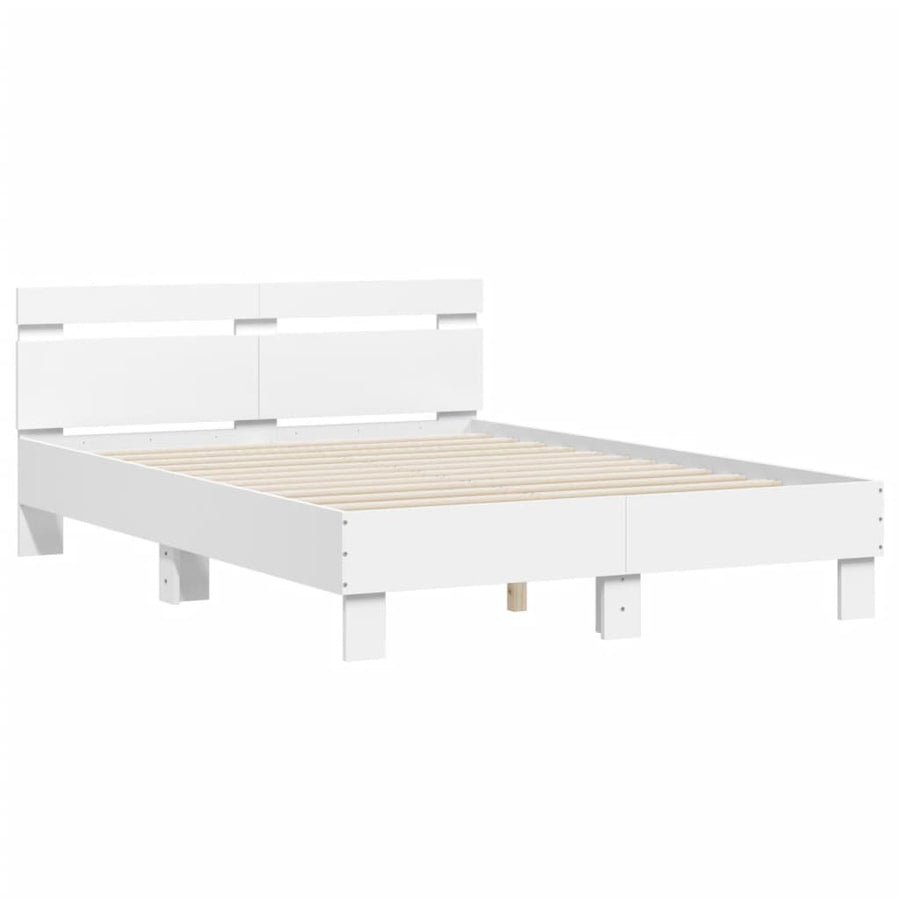 Bedframe met hoofdeinde bewerkt hout wit 135x190 cm 135 x 190 cm Wit