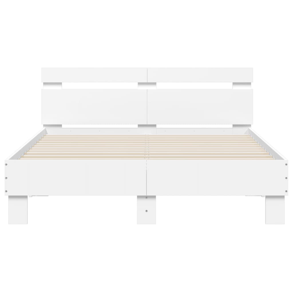 Bedframe met hoofdeinde bewerkt hout wit 135x190 cm 135 x 190 cm Wit