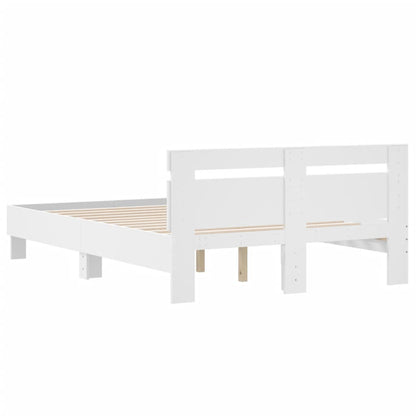 Bedframe met hoofdeinde bewerkt hout wit 135x190 cm 135 x 190 cm Wit