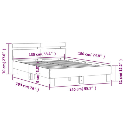 Bedframe met hoofdeinde bewerkt hout wit 135x190 cm 135 x 190 cm Wit