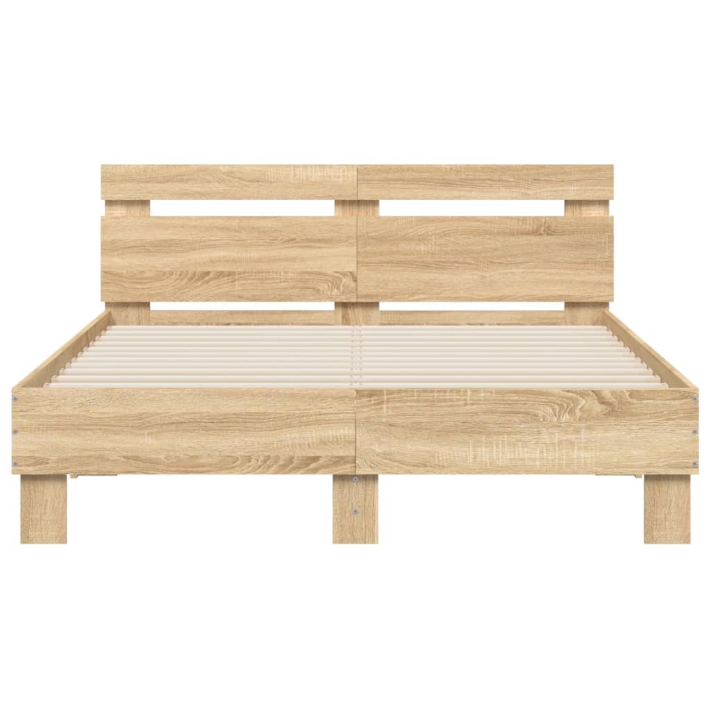 Bedframe met hoofdeinde bewerkt hout sonoma eiken 135x190 cm 135 x 190 cm Sonoma eiken