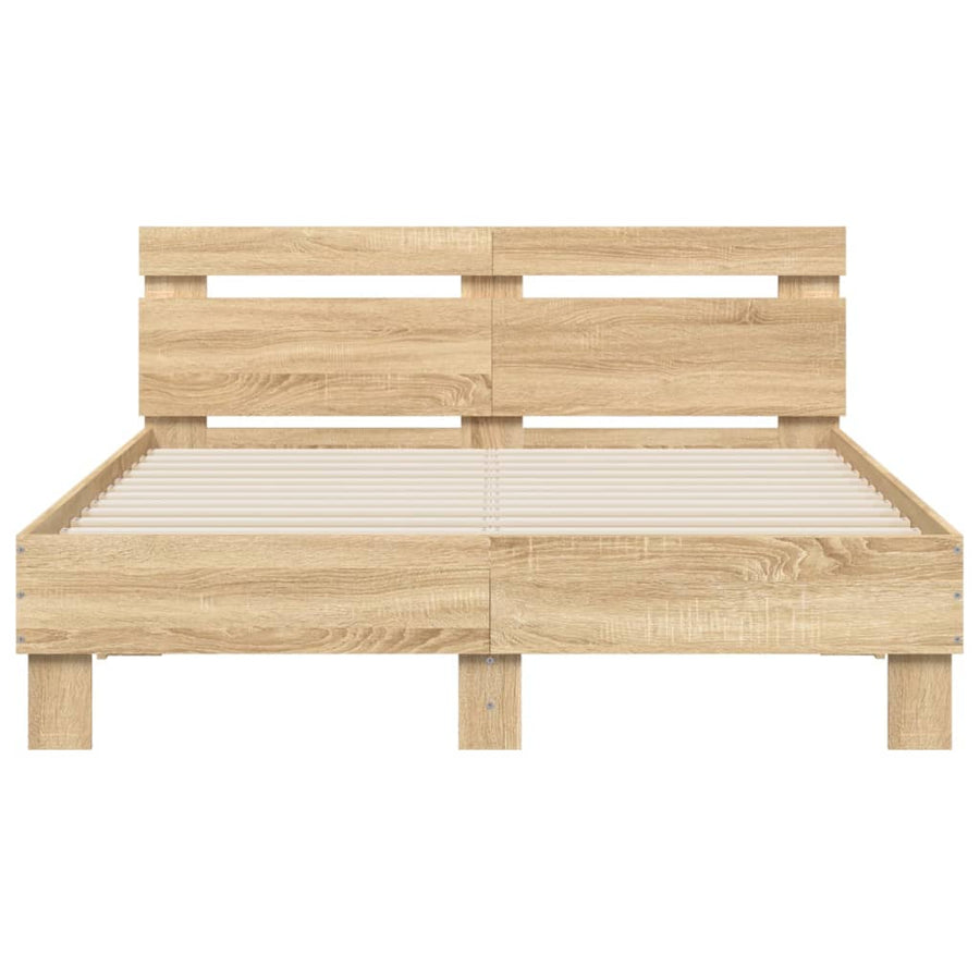 Bedframe met hoofdeinde bewerkt hout sonoma eiken 135x190 cm 135 x 190 cm Sonoma eiken