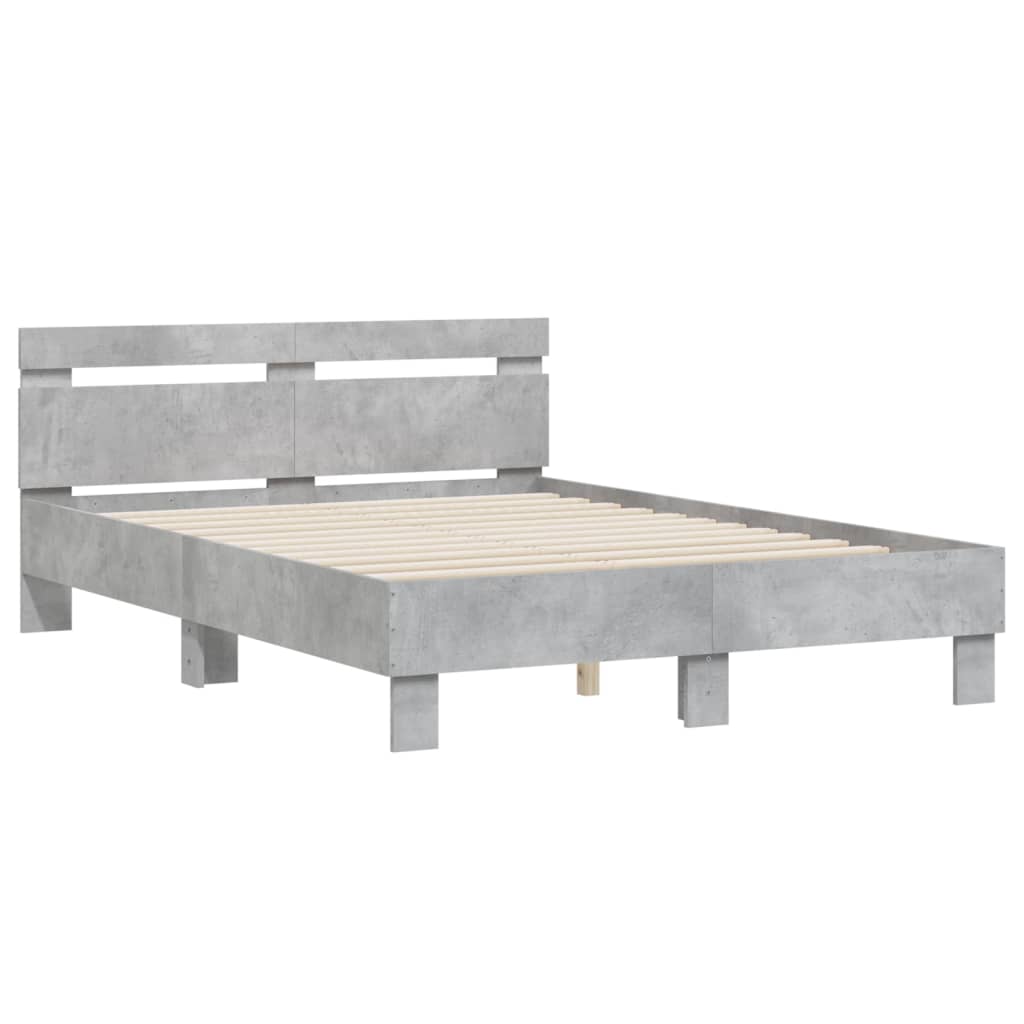 Bedframe met hoofdeinde bewerkt hout betongrijs 135x190 cm 135 x 190 cm Betongrijs