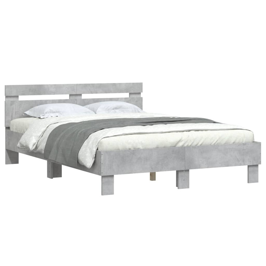 Bedframe met hoofdeinde bewerkt hout betongrijs 135x190 cm 135 x 190 cm Betongrijs