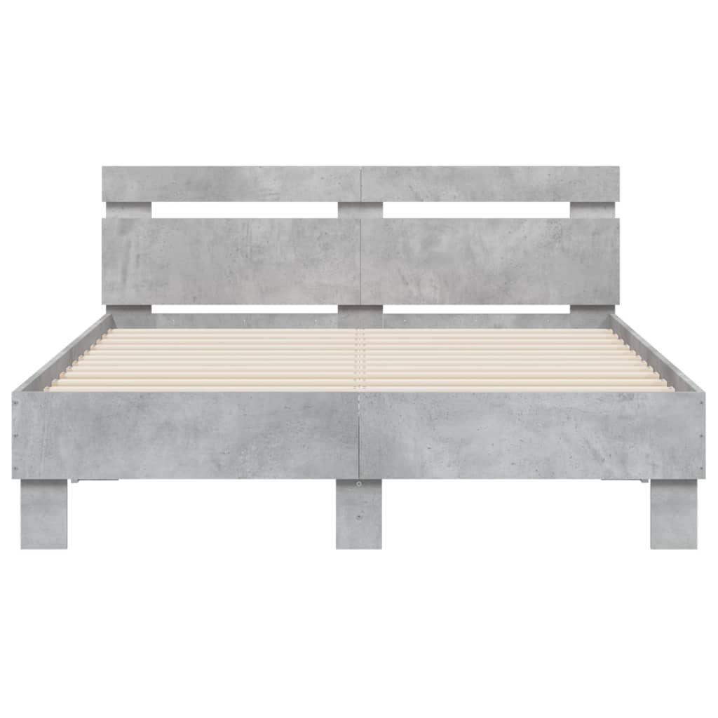 Bedframe met hoofdeinde bewerkt hout betongrijs 135x190 cm 135 x 190 cm Betongrijs