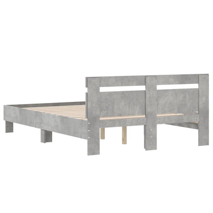 Bedframe met hoofdeinde bewerkt hout betongrijs 135x190 cm 135 x 190 cm Betongrijs