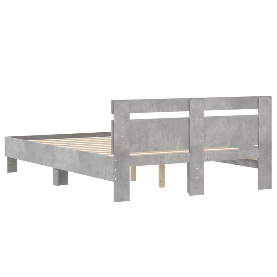 Bedframe met hoofdeinde bewerkt hout betongrijs 135x190 cm 135 x 190 cm Betongrijs