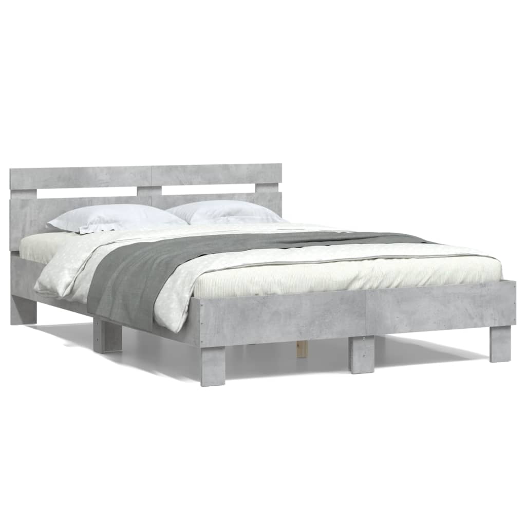Bedframe met hoofdeinde bewerkt hout betongrijs 135x190 cm 135 x 190 cm Betongrijs