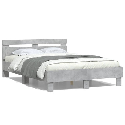Bedframe met hoofdeinde bewerkt hout betongrijs 135x190 cm 135 x 190 cm Betongrijs