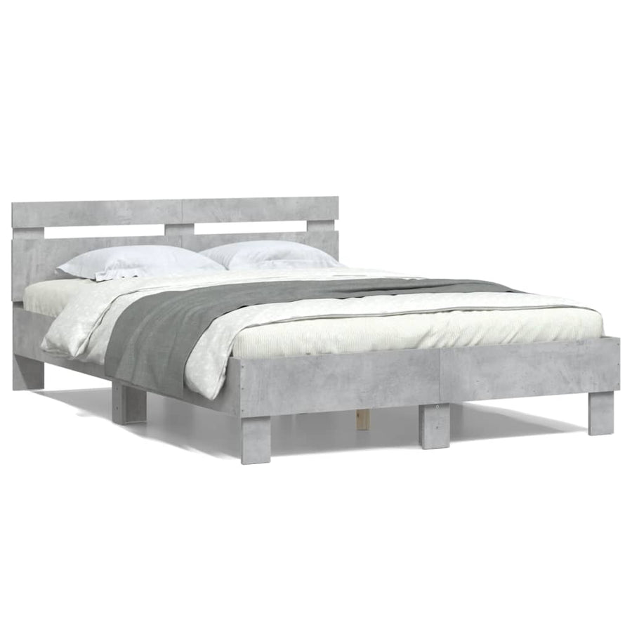 Bedframe met hoofdeinde bewerkt hout betongrijs 135x190 cm 135 x 190 cm Betongrijs