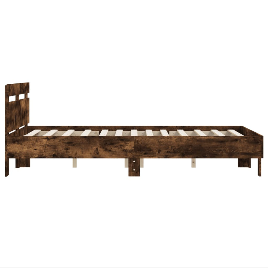 Bedframe Met Hoofdeinde Bewerkt Hout Gerookt Eiken 135X190 Cm