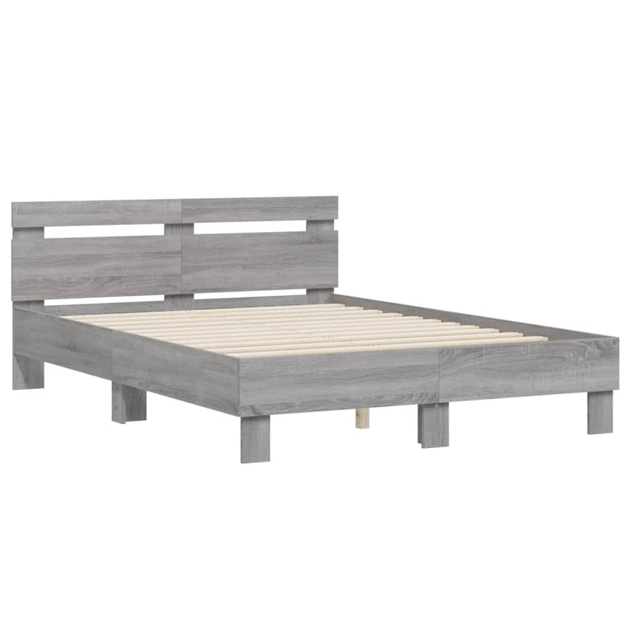 Bedframe met hoofdeinde grijs sonoma eiken 135x190 cm 135 x 190 cm Grijs sonoma