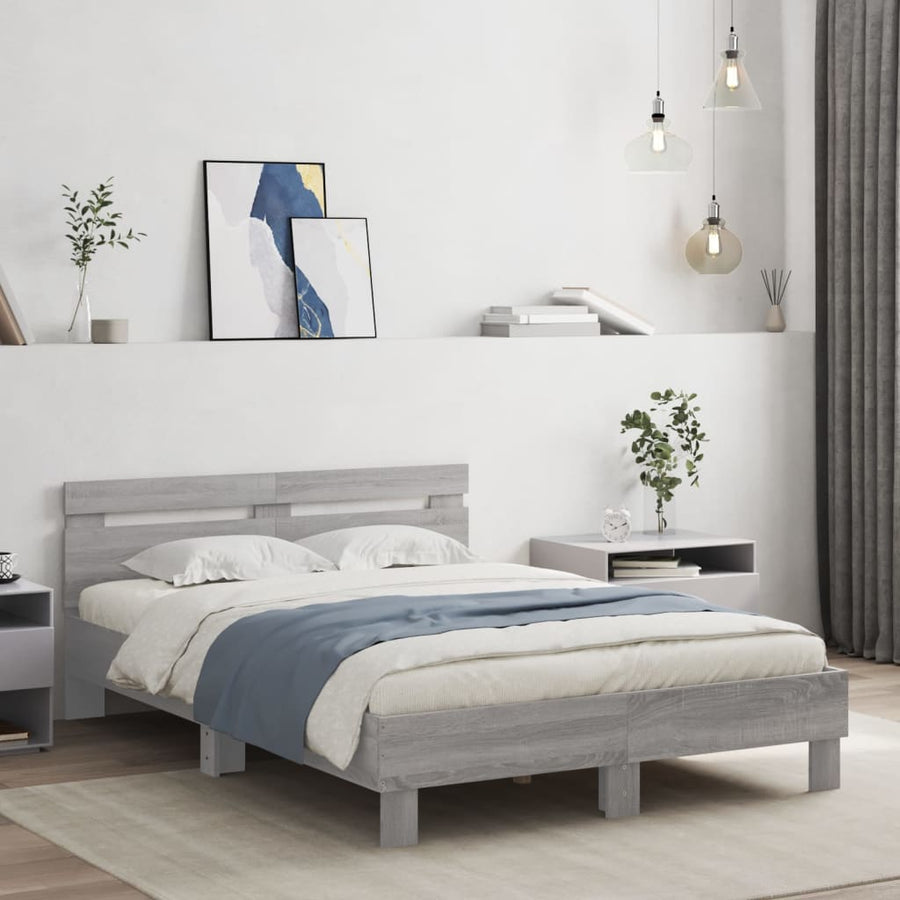 Bedframe met hoofdeinde grijs sonoma eiken 135x190 cm 135 x 190 cm Grijs sonoma