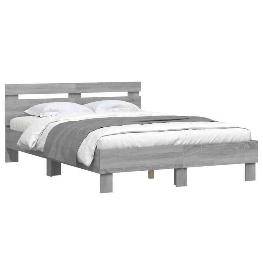 Bedframe met hoofdeinde grijs sonoma eiken 135x190 cm 135 x 190 cm Grijs sonoma