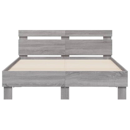 Bedframe met hoofdeinde grijs sonoma eiken 135x190 cm 135 x 190 cm Grijs sonoma