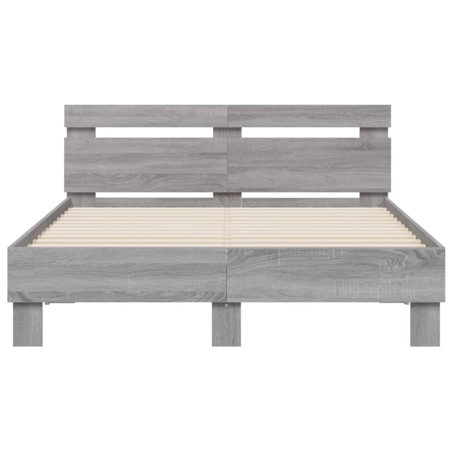 Bedframe met hoofdeinde grijs sonoma eiken 135x190 cm 135 x 190 cm Grijs sonoma