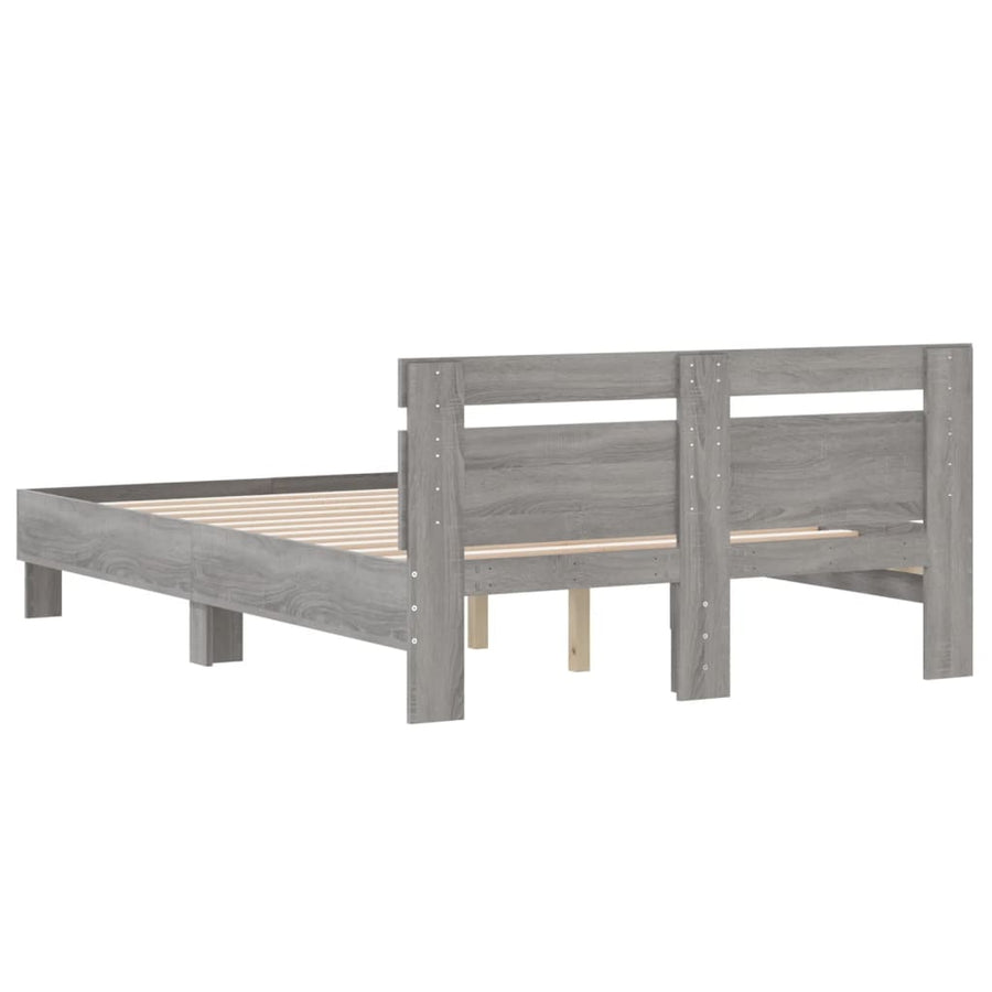 Bedframe met hoofdeinde grijs sonoma eiken 135x190 cm 135 x 190 cm Grijs sonoma