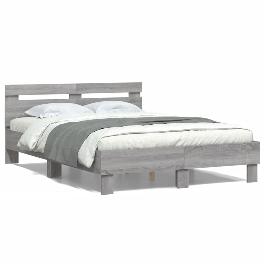 Bedframe met hoofdeinde grijs sonoma eiken 135x190 cm 135 x 190 cm Grijs sonoma