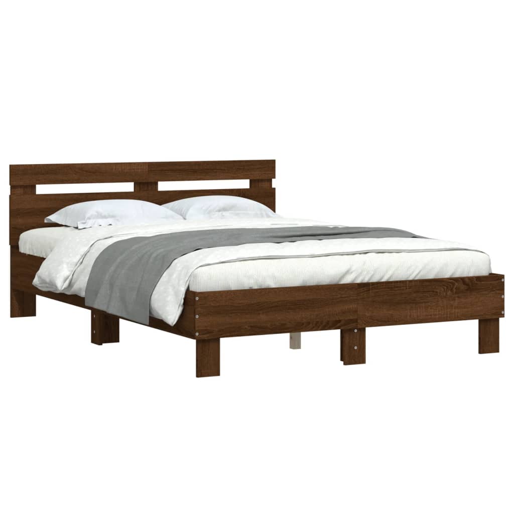 Bedframe met hoofdeinde bruineikenkleurig 135x190 cm 135 x 190 cm bruin eikenkleur