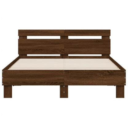 Bedframe met hoofdeinde bruineikenkleurig 135x190 cm 135 x 190 cm bruin eikenkleur