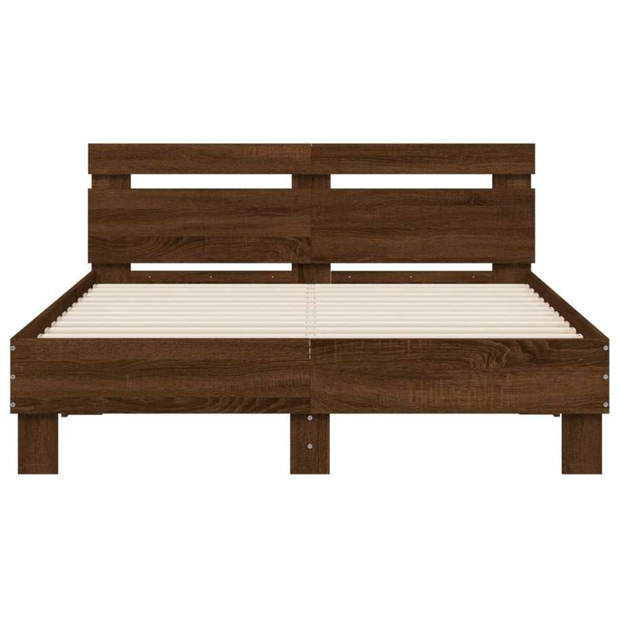 Bedframe met hoofdeinde bruineikenkleurig 135x190 cm 135 x 190 cm bruin eikenkleur