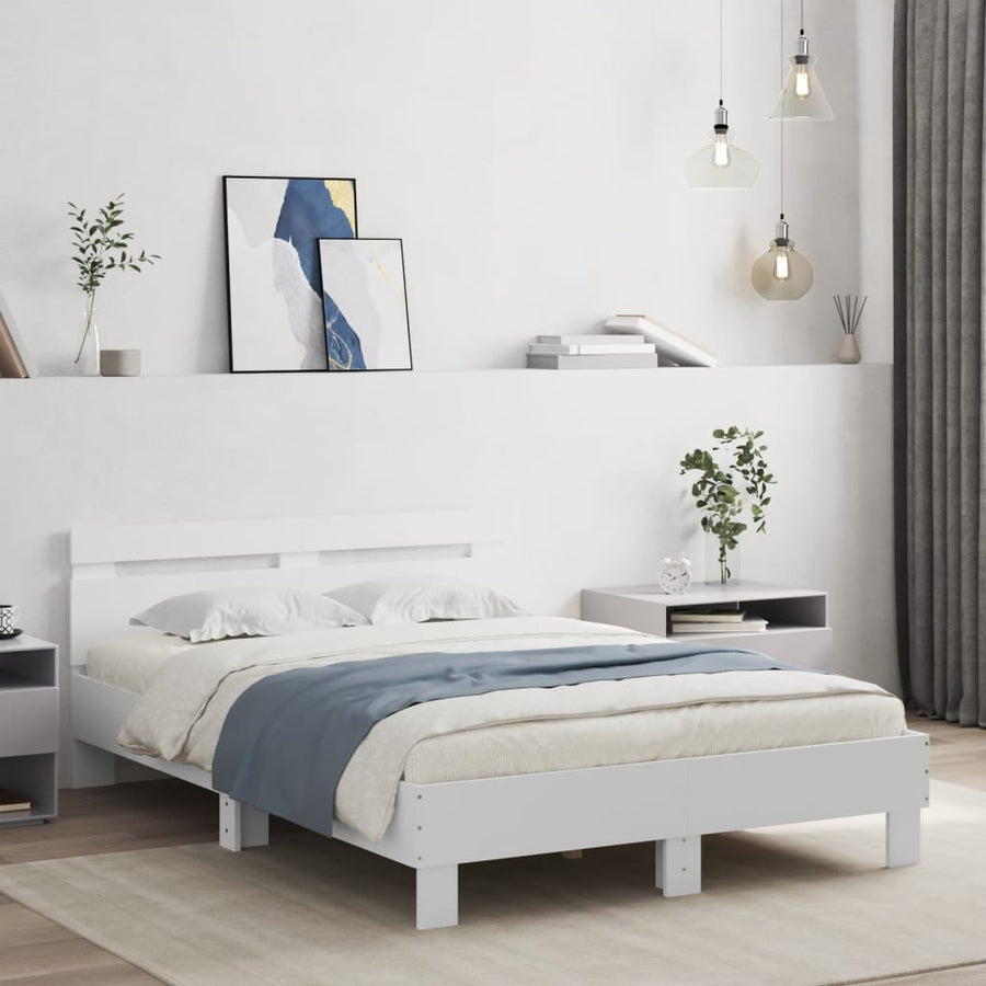 Bedframe met hoofdeinde bewerkt hout wit 120x190 cm 120 x 190 cm Wit