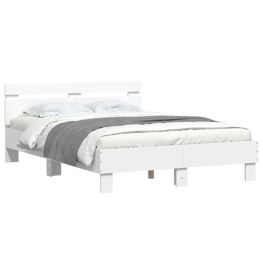 Bedframe met hoofdeinde bewerkt hout wit 120x190 cm 120 x 190 cm Wit