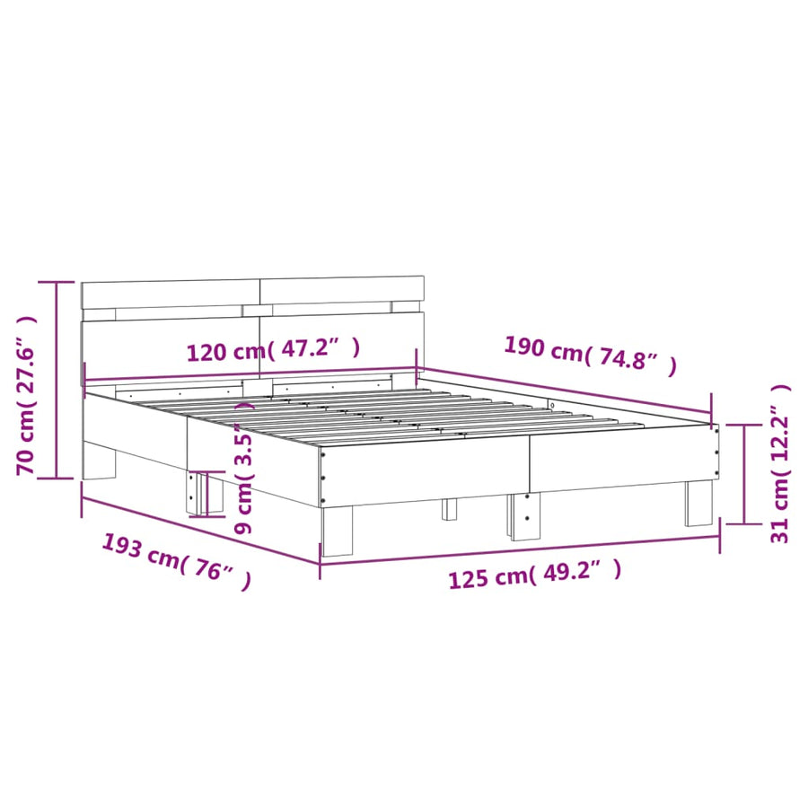 Bedframe met hoofdeinde bewerkt hout wit 120x190 cm 120 x 190 cm Wit