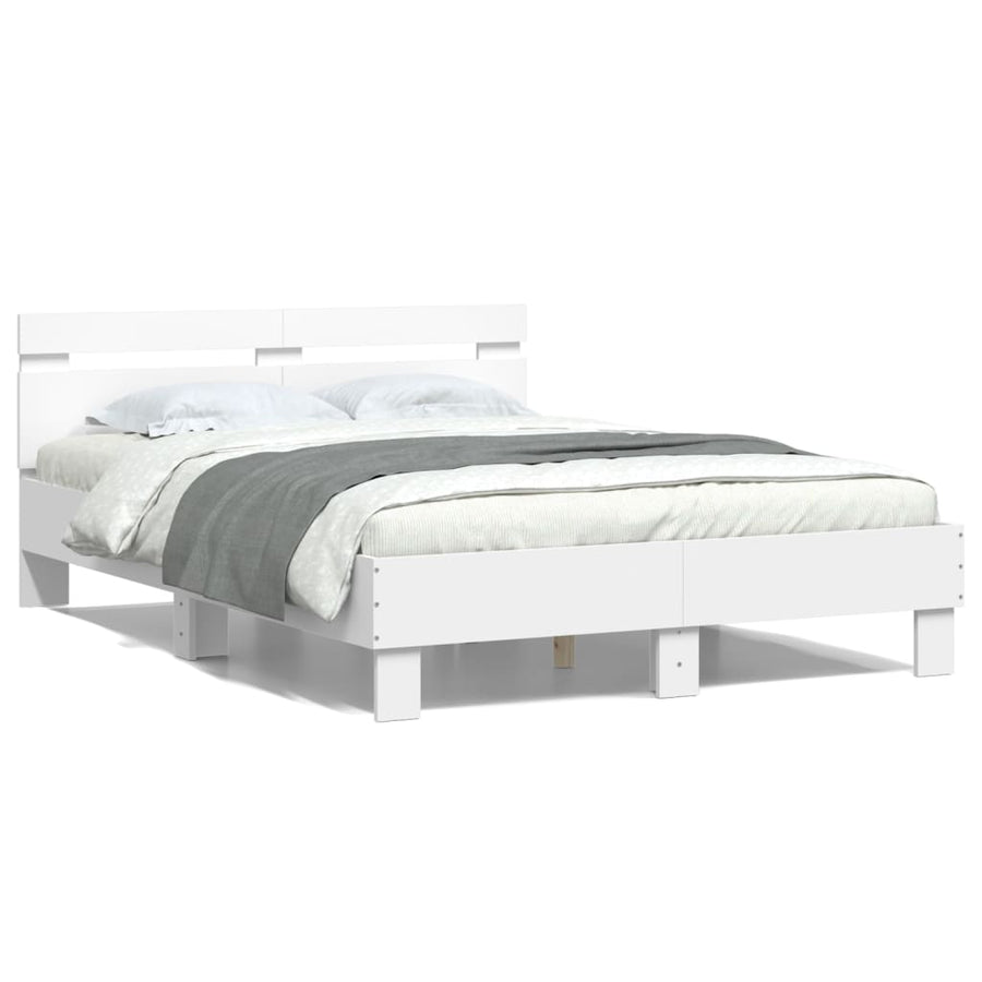 Bedframe met hoofdeinde bewerkt hout wit 120x190 cm 120 x 190 cm Wit