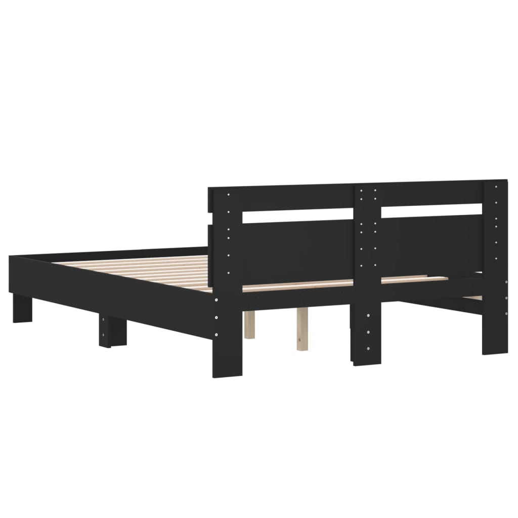 Bedframe met hoofdeinde bruin eikenkleurig 120x190 cm 120 x 190 cm Zwart