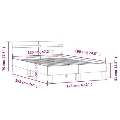 Bedframe met hoofdeinde bruin eikenkleurig 120x190 cm 120 x 190 cm Zwart