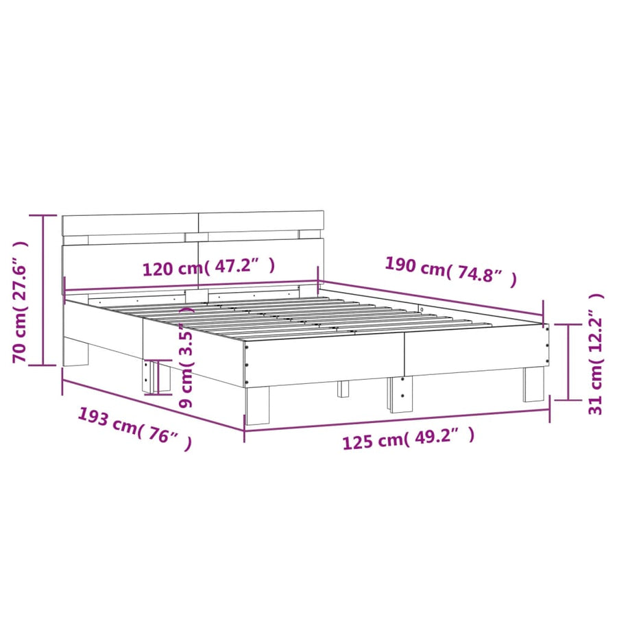 Bedframe met hoofdeinde bewerkt hout sonoma eiken 120x190 cm 120 x 190 cm Sonoma eiken