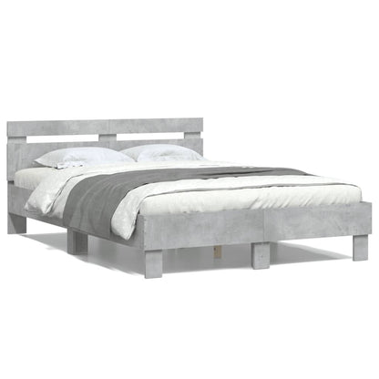 Bedframe met hoofdeinde bewerkt hout betongrijs 120x190 cm 120 x 190 cm Betongrijs