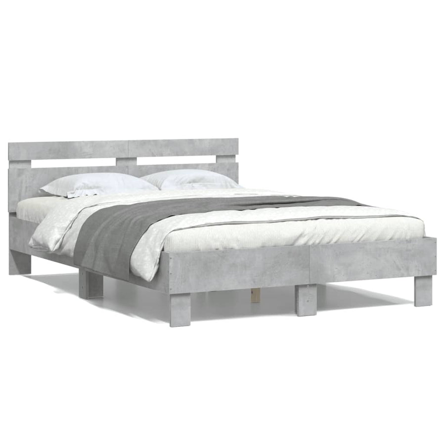 Bedframe met hoofdeinde bewerkt hout betongrijs 120x190 cm 120 x 190 cm Betongrijs