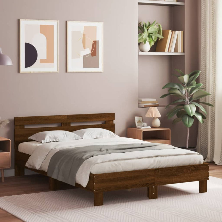 Bedframe met hoofdeinde bruin eikenkleurig 120x190 cm 120 x 190 cm bruin eikenkleur