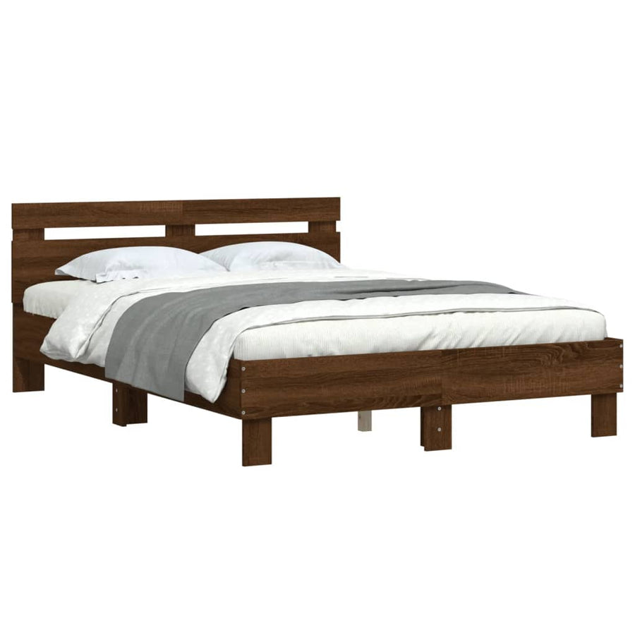 Bedframe met hoofdeinde bruin eikenkleurig 120x190 cm 120 x 190 cm bruin eikenkleur