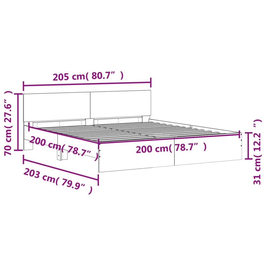Bedframe Met Hoofdeinde Wit 200 x 200 cm