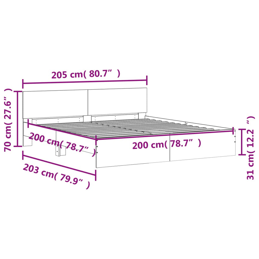 Bedframe Met Hoofdeinde Zwart 200 x 200 cm