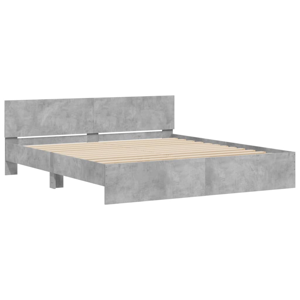 Bedframe met hoofdeinde betongrijs 200x200 cm 200 x 200 cm Betongrijs