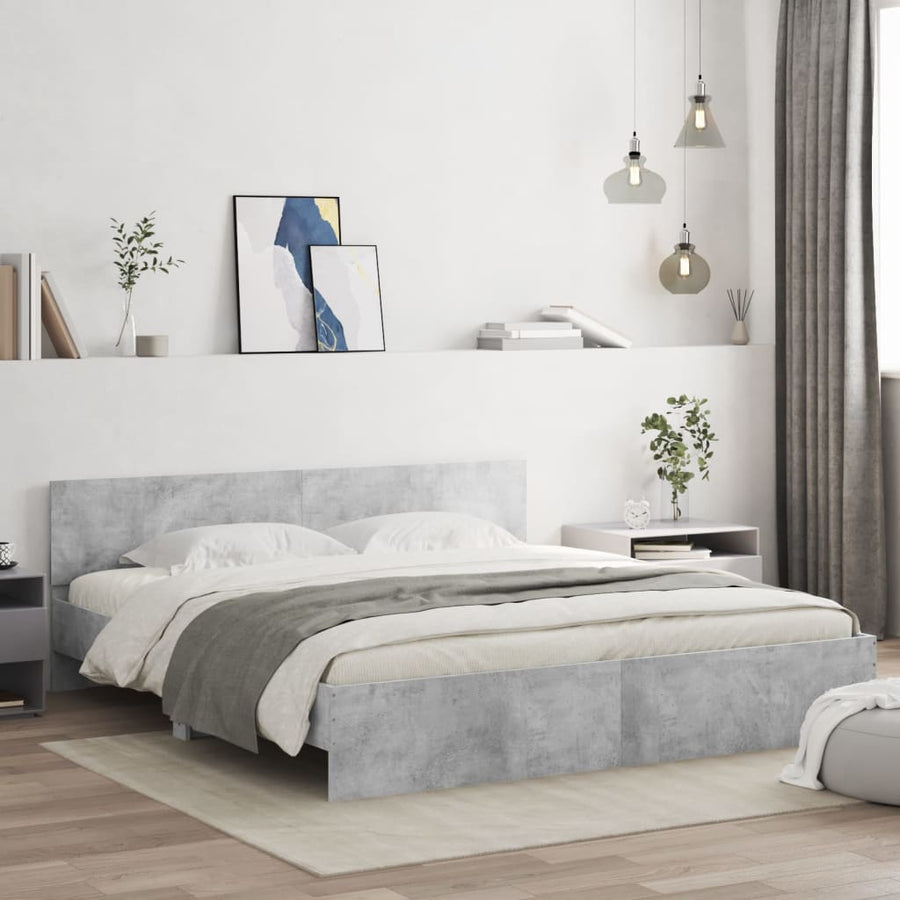 Bedframe met hoofdeinde betongrijs 200x200 cm 200 x 200 cm Betongrijs