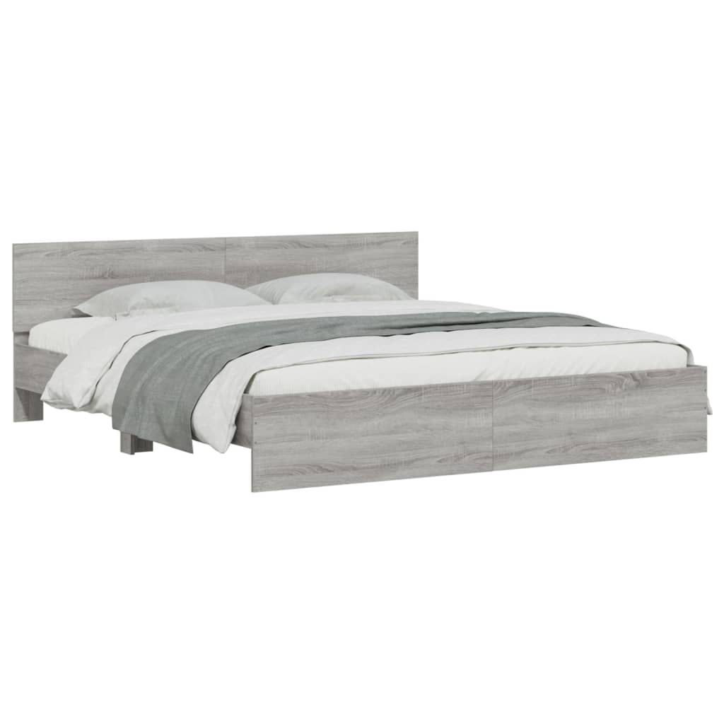 Bedframe Met Hoofdeinde Eikenkleurig Grijs sonoma 200 x 200 cm