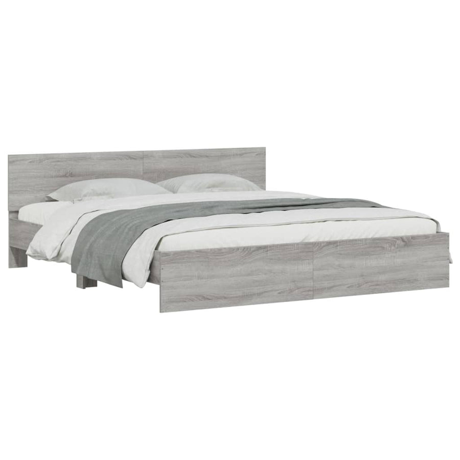 Bedframe Met Hoofdeinde Eikenkleurig Grijs sonoma 200 x 200 cm