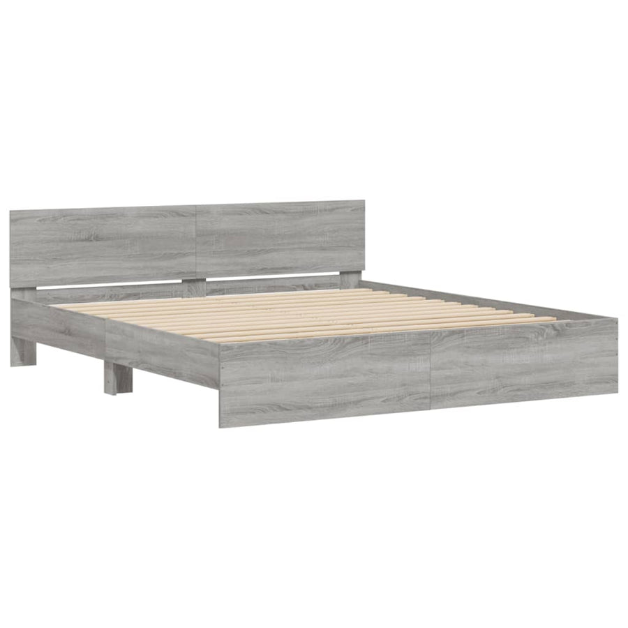Bedframe Met Hoofdeinde Eikenkleurig Grijs sonoma 200 x 200 cm