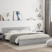 Bedframe 200x200 cm grijs sonoma eikenkleurig met hoofdeinde