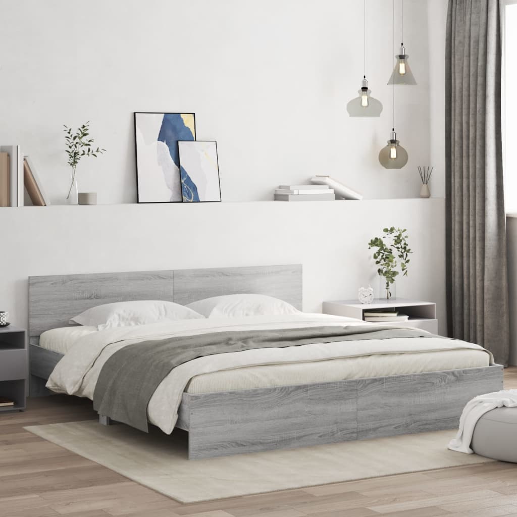Bedframe Met Hoofdeinde Eikenkleurig Grijs sonoma 200 x 200 cm