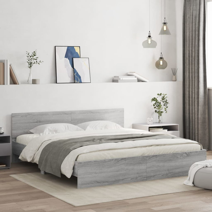 Bedframe Met Hoofdeinde Eikenkleurig Grijs sonoma 200 x 200 cm