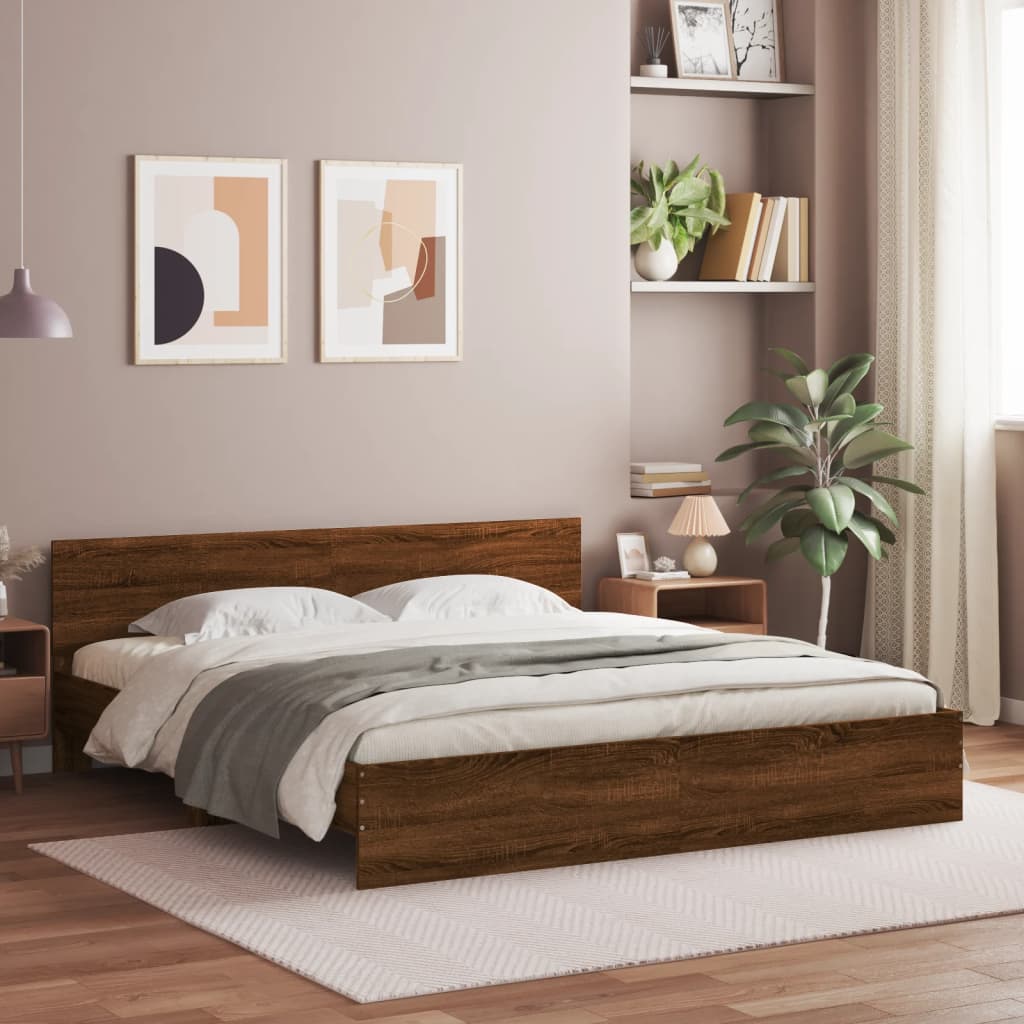 Bedframe Met Hoofdeinde Bruineikenkleurig bruin eikenkleur 200 x 200 cm